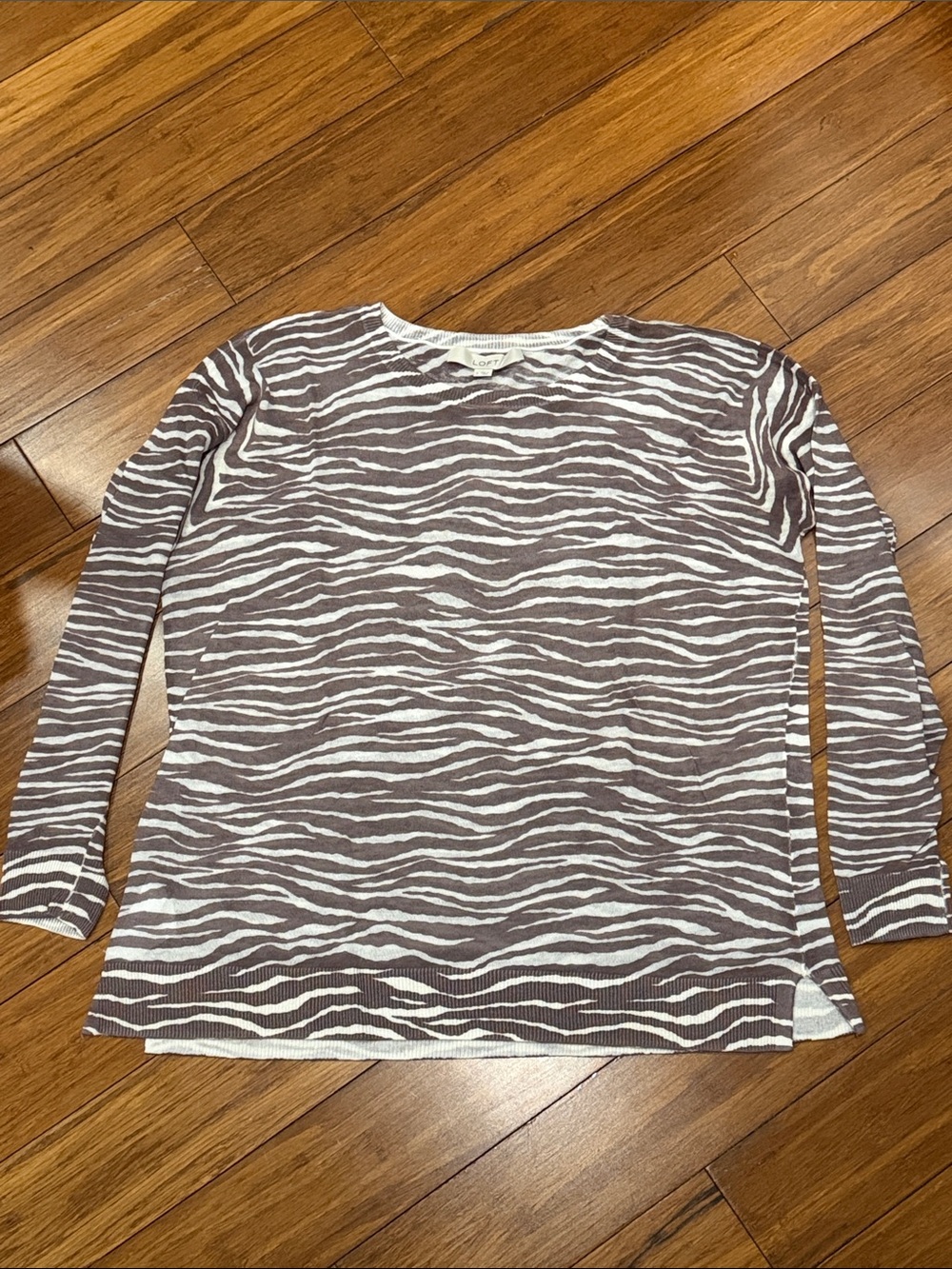 LOFT Brown and White Zebra-Stripe Knit Top S